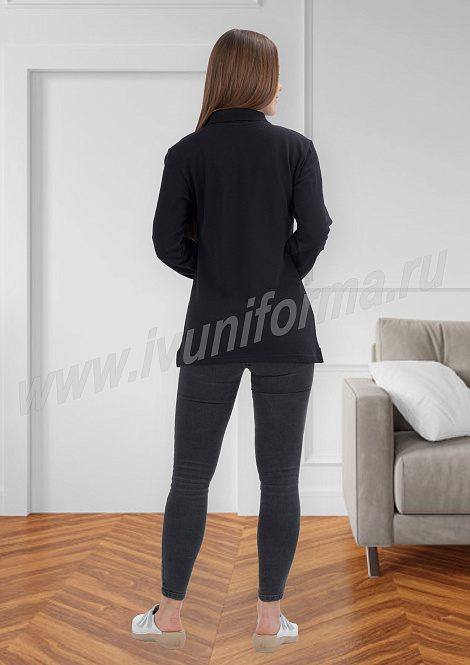 Рубашка - поло черная женская (длинный рукав)